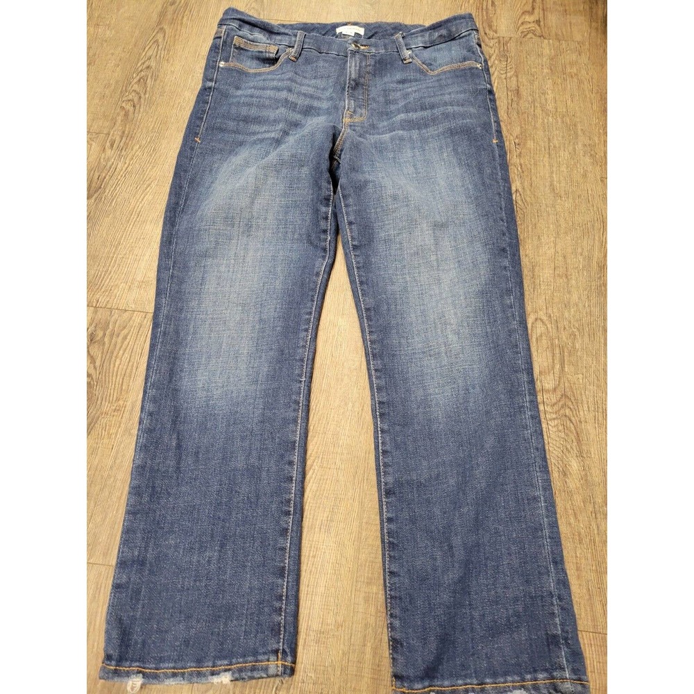 Good American Jeans Womens Sz 14/32 Good Curve High Waist Straight Raw Hem Ankle